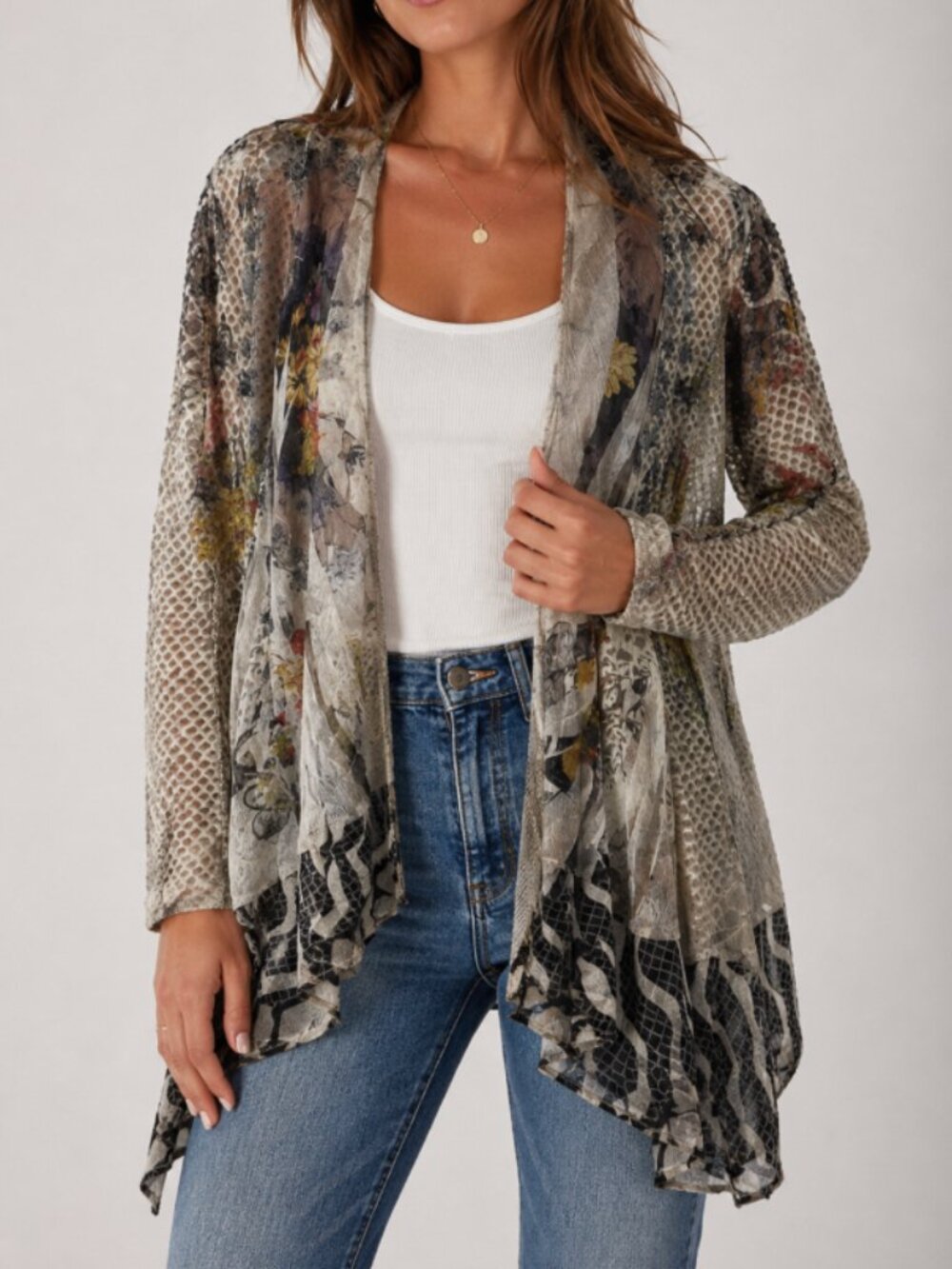 Kamana Mesh Patcheork Cardigan Size M | Earthy Boho Fairy Floral Lagenlook